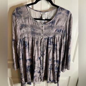 Lani Womens Boho Long Sleeve Button Front Blouse Top Brown Medium